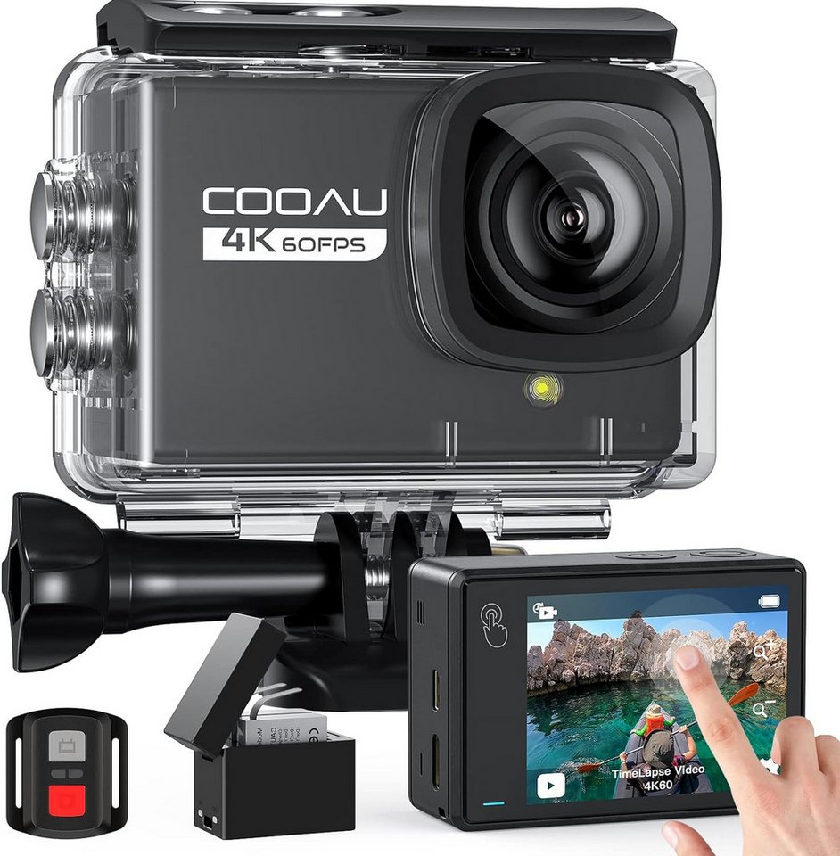 COOAU Action Cam 4K WiFi 24MP Touchscreen 40M Unterwasserkamera Action Cam (4K 24MP, WLAN (Wi-Fi), mit EIS-Fernbedienung 170° Action-Kamera-Stabilisierung, mit externem Mikrofon, 40M Unterwasserkamera, 2 1350-mAh-Batterie) von COOAU
