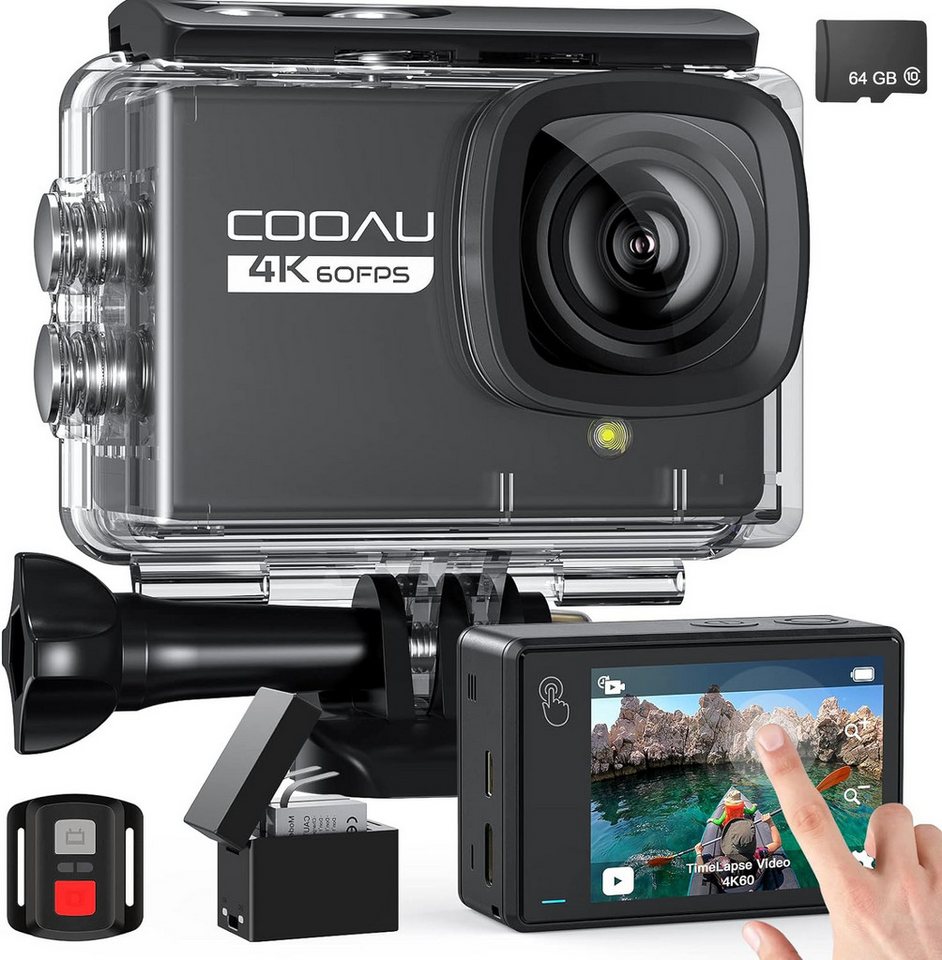 COOAU Neue Action Cam 4K WiFi 24MP Touchscreen Unterwasserkamera 40m Action Cam (4K 24MP, WLAN (Wi-Fi), mit EIS-Fernbedienung 170° Action-Kamera-Stabilisierung, mit externem Mikrofon, Typ-C-Upgrade, mit 64G SD Karte) von COOAU