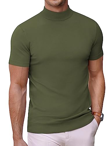 COOFANDY Herren Mock Rollkragenpullover Kurzarm Einfarbig T-Shirts Basic Slim Fit Strickpullover Tees von COOFANDY