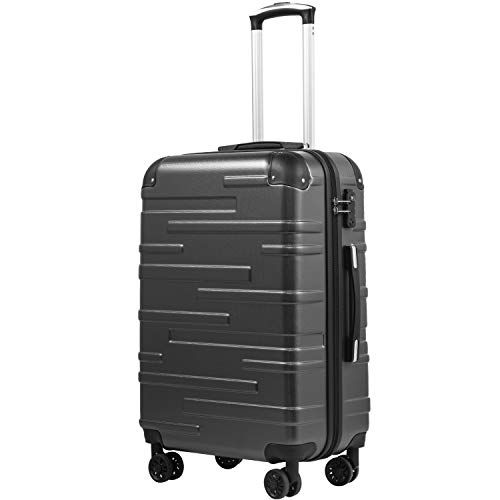 COOLIFE Hartschalen-Koffer Rollkoffer Reisekoffer Vergrößerbares Gepäck (Nur Großer Koffer Erweiterbar) ABS Material mit TSA-Schloss und 4 Rollen (Dunkelgrau, Handgepäck) von COOLIFE