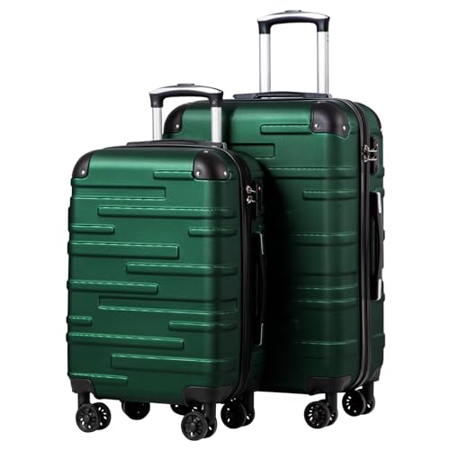 COOLIFE Hartschalen-Koffer Rollkoffer Reisekoffer Vergrößerbares Gepäck (Nur Großer Koffer Erweiterbar) ABS Material mit TSA-Schloss und 4 Rollen (Dunkelgrün, Set-2tlg（M+L）) von COOLIFE