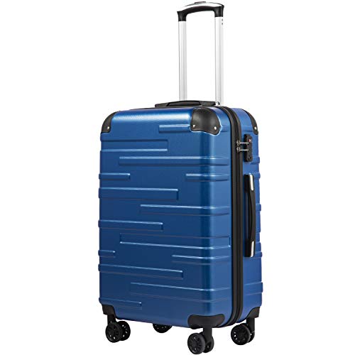 COOLIFE Hartschalen-Koffer Rollkoffer Reisekoffer Vergrößerbares Gepäck (Nur Großer Koffer Erweiterbar) ABS Material mit TSA-Schloss und 4 Rollen (Navy blau, Handgepäck) von COOLIFE