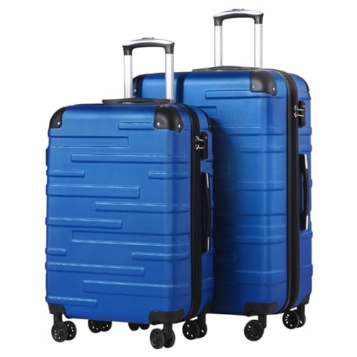 COOLIFE Hartschalen-Koffer Rollkoffer Reisekoffer Vergrößerbares Gepäck (Nur Großer Koffer Erweiterbar) ABS Material mit TSA-Schloss und 4 Rollen (Navy blau, Set-2tlg（L+XL）) von COOLIFE