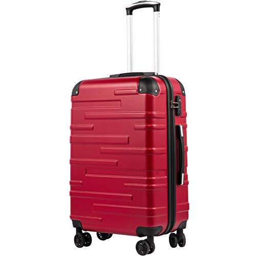 COOLIFE Hartschalen-Koffer Rollkoffer Reisekoffer Vergrößerbares Gepäck (Nur Großer Koffer Erweiterbar) ABS Material mit TSA-Schloss und 4 Rollen (Spinell rot, Handgepäck) von COOLIFE