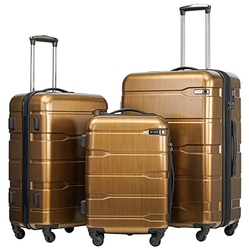 COOLIFE Hartschalen-Koffer Rollkoffer Reisekoffer Vergrößerbares Gepäck (Nur Großer Koffer Erweiterbar) PC Material mit TSA-Schloss und 4 Rollen von COOLIFE