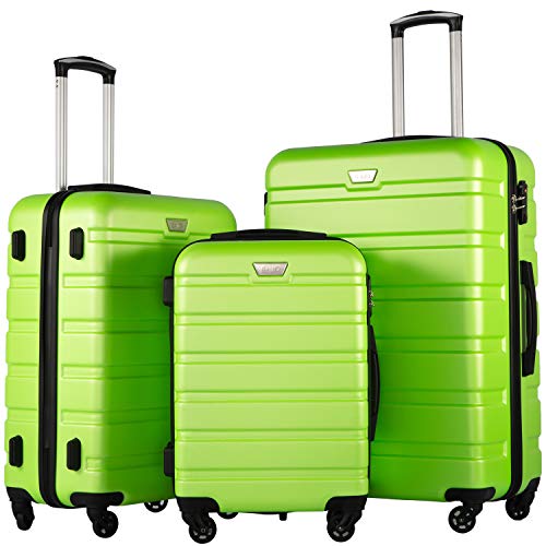 COOLIFE Hartschalen-Koffer Trolley Rollkoffer Reisekoffer ardschale Boardcase Handgepäck mit TSA-Schloss und 4 Rollen (Apfelgrün, Koffer-Set) von COOLIFE