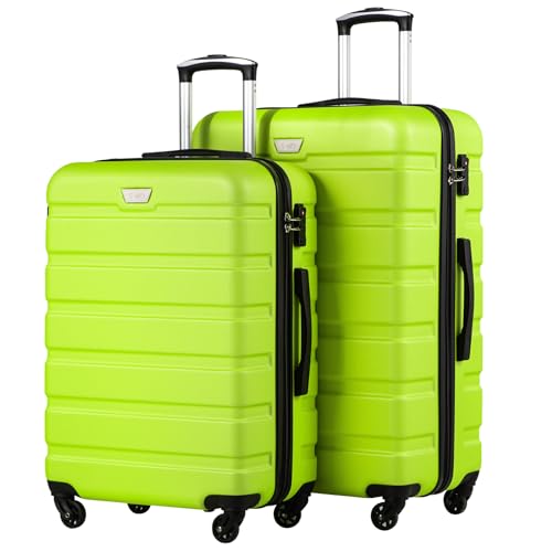 COOLIFE Hartschalen-Koffer Trolley Rollkoffer Reisekoffer ardschale Boardcase Handgepäck mit TSA-Schloss und 4 Rollen (Apfelgrün, Set-2tlg(L + XL)) von COOLIFE