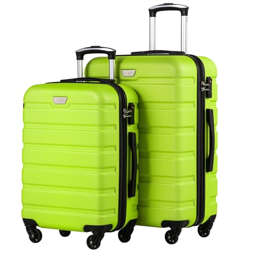 COOLIFE Hartschalen-Koffer Trolley Rollkoffer Reisekoffer ardschale Boardcase Handgepäck mit TSA-Schloss und 4 Rollen (Apfelgrün, Set-2tlg(M + L)) von COOLIFE