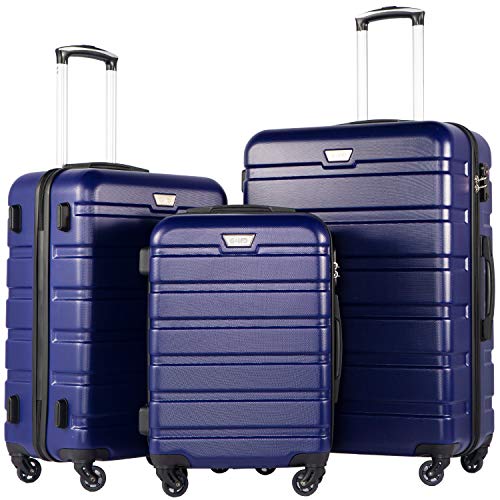 COOLIFE Hartschalen-Koffer Trolley Rollkoffer Reisekoffer ardschale Boardcase Handgepäck mit TSA-Schloss und 4 Rollen (Dunkelblau, Koffer-Set) von COOLIFE