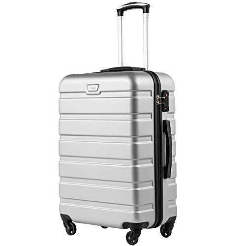 COOLIFE Hartschalen-Koffer Trolley Rollkoffer Reisekoffer ardschale Boardcase Handgepäck mit TSA-Schloss und 4 Rollen (Helles Silber, Mittelgroßer Koffer) von COOLIFE