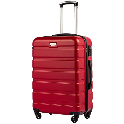 COOLIFE Hartschalen-Koffer Trolley Rollkoffer Reisekoffer ardschale Boardcase Handgepäck mit TSA-Schloss und 4 Rollen (Spinell rot, Großer Koffer) von COOLIFE