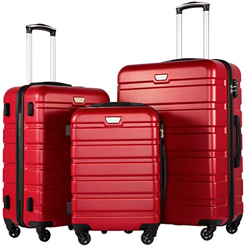 COOLIFE Hartschalen-Koffer Trolley Rollkoffer Reisekoffer ardschale Boardcase Handgepäck mit TSA-Schloss und 4 Rollen (Spinell rot, Koffer-Set) von COOLIFE