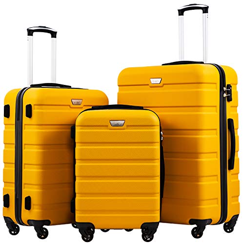 COOLIFE Hartschalen-Koffer Trolley Rollkoffer Reisekoffer ardschale Boardcase Handgepäck mit TSA-Schloss und 4 Rollen (Zitronengelb, Koffer-Set) von COOLIFE