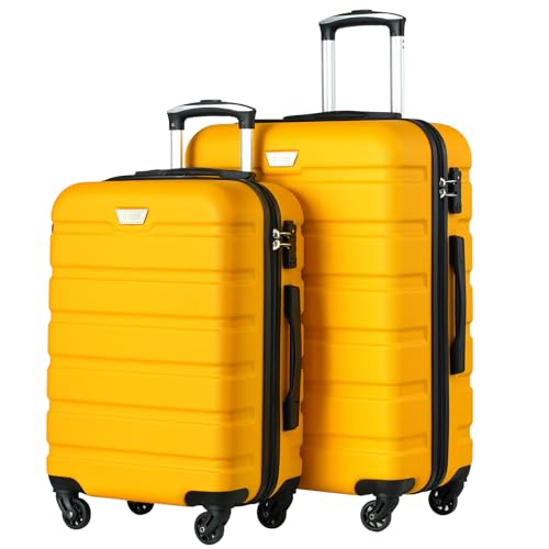 COOLIFE Hartschalen-Koffer Trolley Rollkoffer Reisekoffer ardschale Boardcase Handgepäck mit TSA-Schloss und 4 Rollen (Zitronengelb, Set-2tlg(M + L)) von COOLIFE