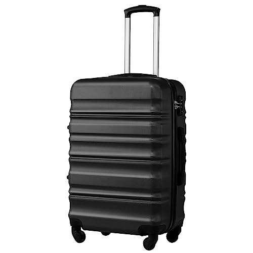 COOLIFE Hartschalen-Koffer Trolley Rollkoffer Reisekoffer mit TSA-Schloss und 4 Rollen (Schwarz, Großer Koffer) von COOLIFE