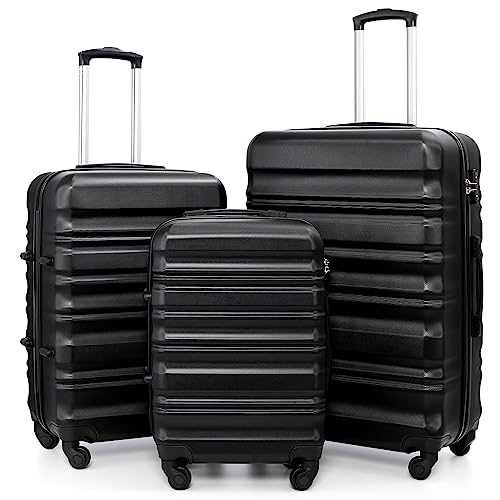 COOLIFE Hartschalen-Koffer Trolley Rollkoffer Reisekoffer mit TSA-Schloss und 4 Rollen (Schwarz, Koffer-Set) von COOLIFE