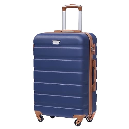 COOLIFE Hartschalen-Koffer Trolley Rollkoffer Reisekoffer mit TSA-Schloss und 4 Rollen (Blau/Braun, Großer Koffer) von COOLIFE