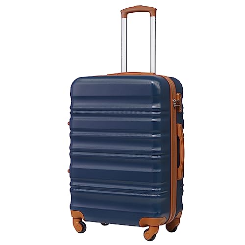 COOLIFE Hartschalen-Koffer Trolley Rollkoffer Reisekoffer mit TSA-Schloss und 4 Rollen (Blau/Braun, Handgepäck) von COOLIFE