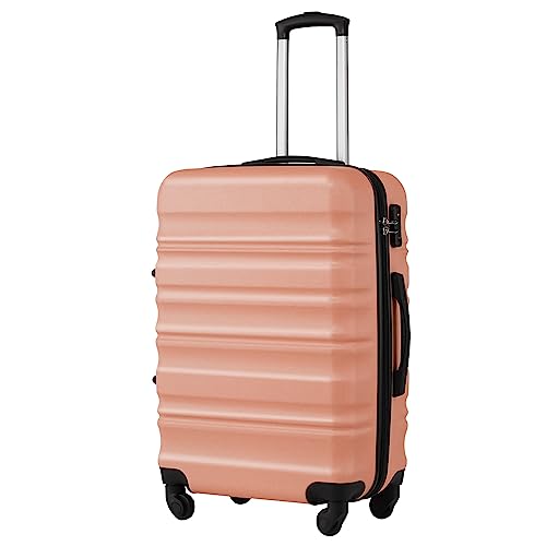 COOLIFE Hartschalen-Koffer Trolley Rollkoffer Reisekoffer mit TSA-Schloss und 4 Rollen (Kirschblüte Pulver, Großer Koffer) von COOLIFE