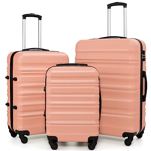 COOLIFE Hartschalen-Koffer Trolley Rollkoffer Reisekoffer mit TSA-Schloss und 4 Rollen (Kirschblüte Pulver, Koffer-Set) von COOLIFE