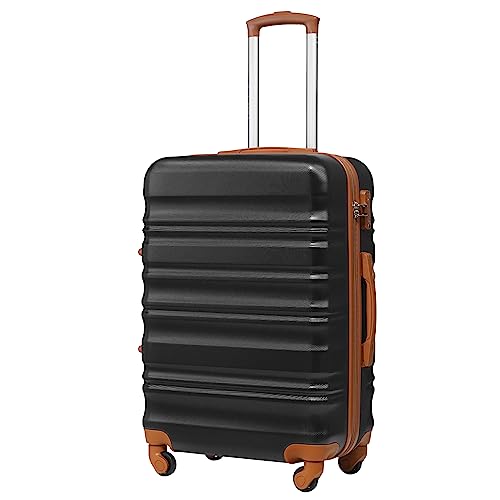 COOLIFE Hartschalen-Koffer Trolley Rollkoffer Reisekoffer mit TSA-Schloss und 4 Rollen (Schwarz/Braun, Großer Koffer) von COOLIFE