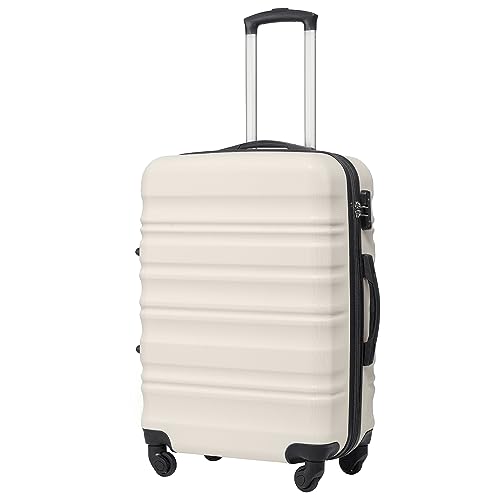 COOLIFE Hartschalen-Koffer Trolley Rollkoffer Reisekoffer mit TSA-Schloss und 4 Rollen (Weiß, Großer Koffer) von COOLIFE