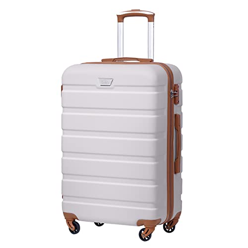 COOLIFE Hartschalen-Koffer Trolley Rollkoffer Reisekoffer mit TSA-Schloss und 4 Rollen (Weiß/Braun, Großer Koffer) von COOLIFE