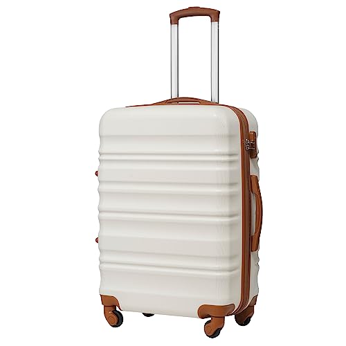 COOLIFE Hartschalen-Koffer Trolley Rollkoffer Reisekoffer mit TSA-Schloss und 4 Rollen (Weiß/Braun, Handgepäck) von COOLIFE