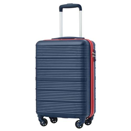 COOLIFE Handgepäck Koffer 55x35x20cm - passend für Ryanair, Lufthansa, Eurowings und co. Trolley mit sanften Rollen und praktischem TSA Schloss, Reisekoffer, Kabinenkoffer (Blau/Rot, 55X35X20cm) von COOLIFE