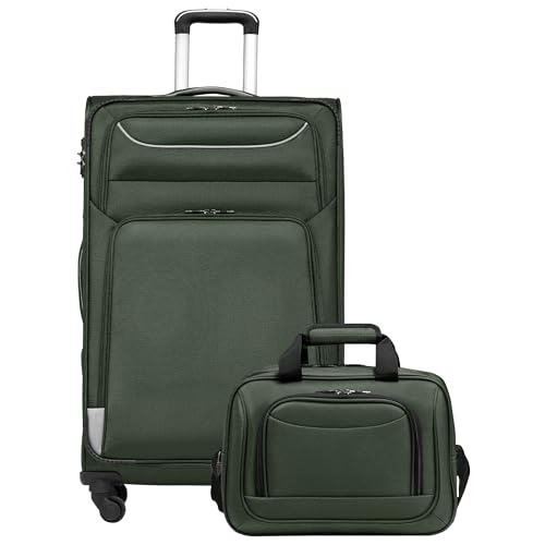 COOLIFE Koffer Trolley Koffer Reisekoffer von 4 Rollen Stoffkoffer Handgepäck TSA-Schloss Der Koffer Enthält 1 Große Umhängetasche (Großer Koffer-Set 2tlg, Navy blau) von COOLIFE