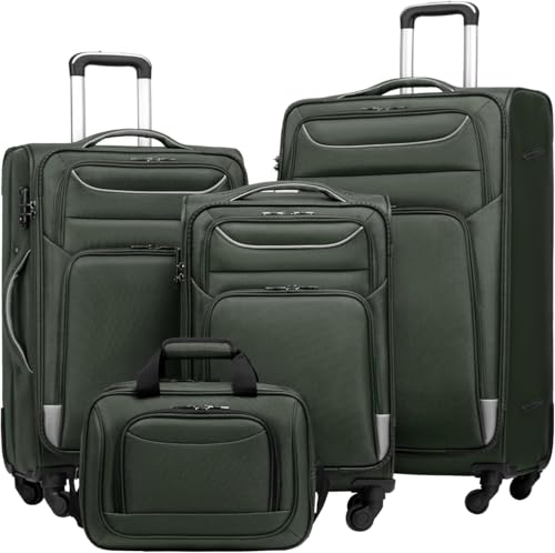 COOLIFE Koffer Trolley Koffer Reisekoffer von 4 Rollen Stoffkoffer Handgepäck TSA-Schloss Der Koffer Enthält 1 Große Umhängetasche (Koffer-Set 4tlg, Navy blau) von COOLIFE