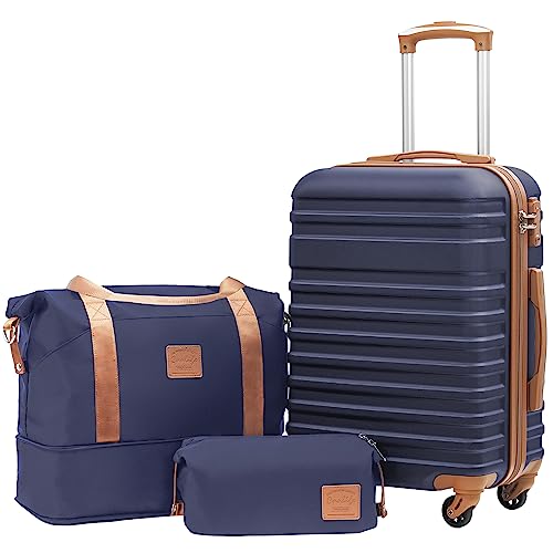 COOLIFE Koffer Trolley Koffer Reisekoffer von ABS Hartschalen Trolley 4 Rollen TSA-Schloss Der Koffer Enthält 1 Reisetasche und 1 Kulturbeutel von COOLIFE