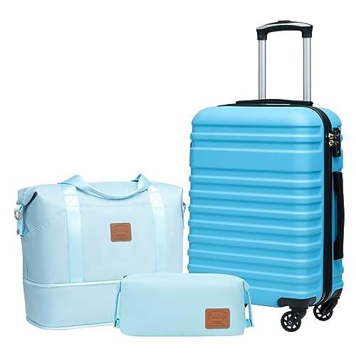 COOLIFE Koffer Trolley Koffer Reisekoffer von ABS Hartschalen Trolley 4 Rollen TSA-Schloss Der Koffer Enthält 1 Reisetasche und 1 Kulturbeutel von COOLIFE