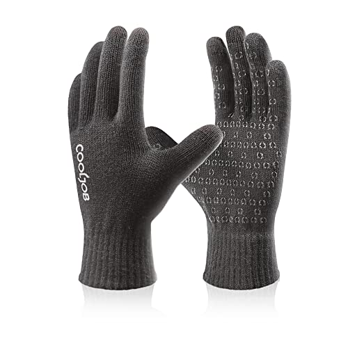 COOLJOB Handschuhe für Herren und Damen, Winter Warme Strickhandschuhe mit Touchscreen, Anti-Rutsch-Silikon-Punkte, Laufen, Fahren, Radfahren, Gehen, Wandern von COOLJOB
