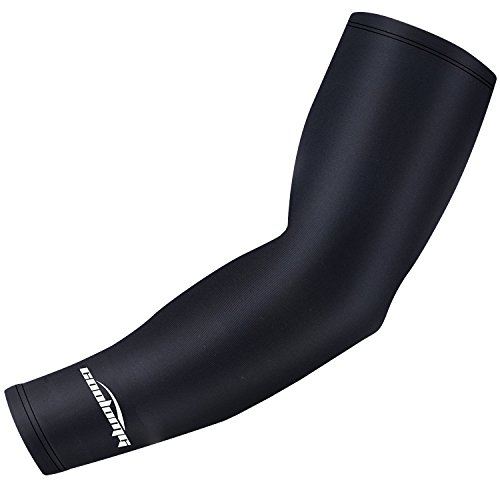 COOLOMG Arm Sleeves Armwärmer Kompression Armlinge Rutschfest Anti UV Running Radfahren für Damen Herren 1 Stk. Schwarz XL von COOLOMG