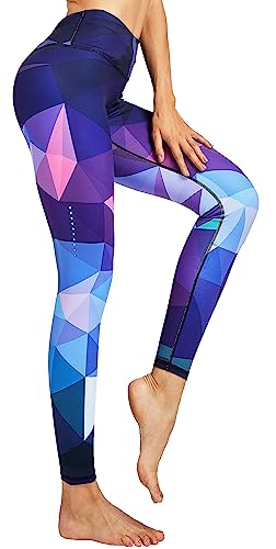 COOLOMG Damen Tights Yoga Hosen Kompression Leggings Sport Trainingshose Lang Diamond Forest S von COOLOMG