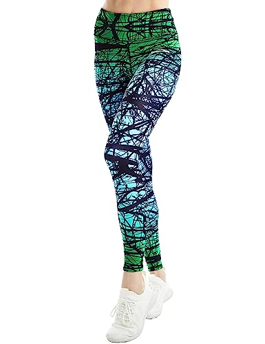 COOLOMG Damen Tights Yoga Hosen Kompression Leggings Sport Trainingshose Lang Green Forest S von COOLOMG
