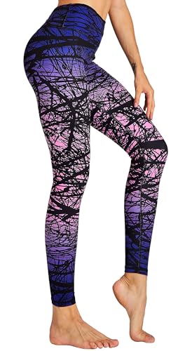 COOLOMG Damen Tights Yoga Hosen Kompression Leggings Sport Trainingshose Lang Wald Lila, XL von COOLOMG