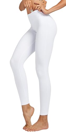 COOLOMG Damen Yoga Lang Hose Kompression Leggings Sport Trainingshose Weiß XXL von COOLOMG