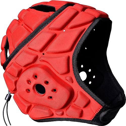 COOLOMG Kinder Kopfschutz Helm Sport Training Rugby Football Torwart Tormann Kopfprotektor Unterstützung verstellbar Rot von COOLOMG