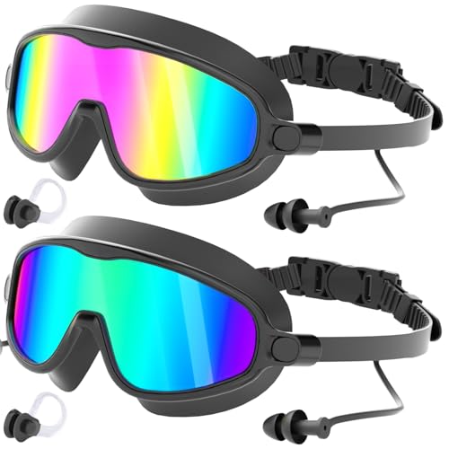 COOLOO Schwimmbrille für Herren Damen 2 Stück，Weitblick Schwimmbrille Erwachsene ohne Leckage mit Ohrstöpseln,Anti-Beschlag & Anti-UV Taucherbrille für Jugendliche von COOLOO