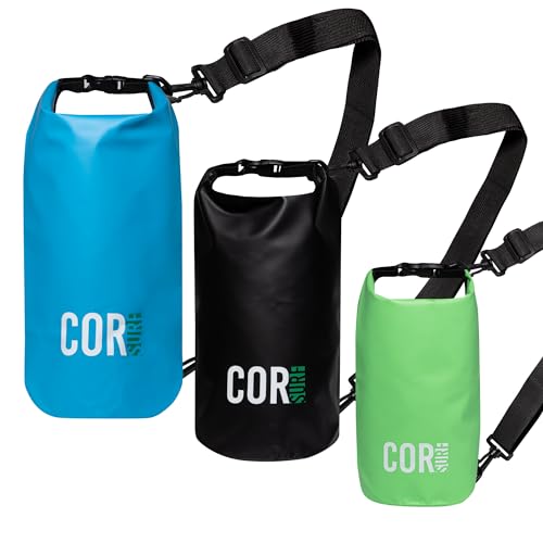 COR Surf schwimmende wasserdichte Drybag 3L | 5L |10L Sack mit Rollverschluss hält die Ausrüstung beim Kajak- und Bootfahren, Rafting, Schwimmen, Zelten, Wandern, Angeln und am Strand trocken (3-Pack) von COR Surf