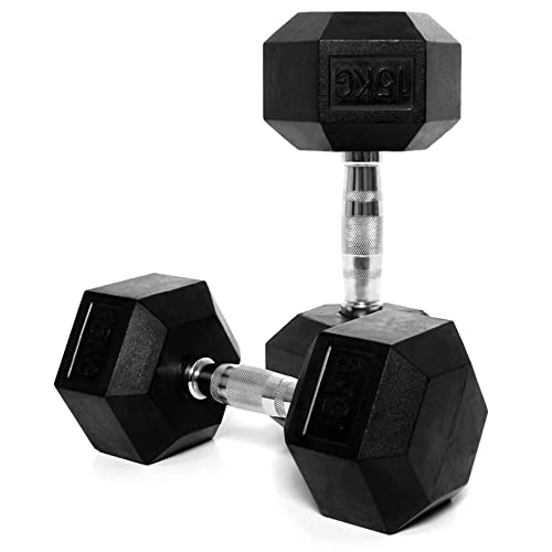 CorePowerPro Hexagon Hantel Set (2x15kg), Gummierte Kurzhanteln Set mit Verchromten Griff, Dumbbells für Gym, Studio und Zuhause, Strength Training Equipment Gewicht Set von CORE POWER MEIJERS