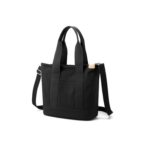 CORIOS Damen Canvas Umhängetasche Große Handtasche Casual Tragetasche Henkeltaschen mit Mehreren Taschen Leichtgewicht Schultertasche Multifunktionale Tote Beutel Schwarz von CORIOS