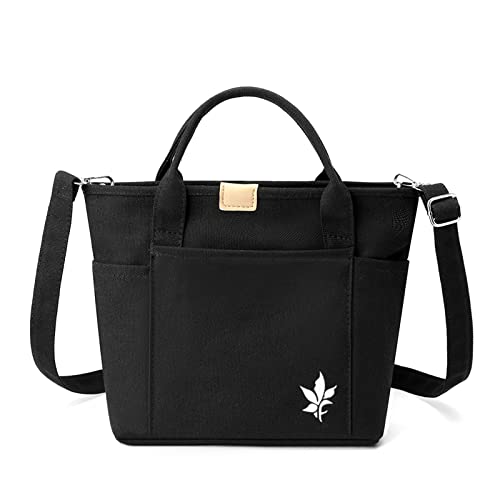 CORIOS Damen Handtasche Canvas Schultertasche Henkeltasche Multifunktionale Umhängetasche Tragetasche Casual Tote Beutel Henkeltaschen für Arbeit Schule Shopper Reise Alltag Schwarz von CORIOS