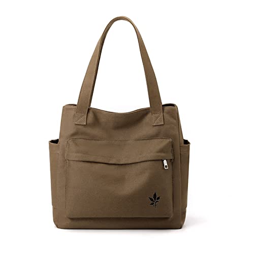 CORIOS Damen Handtasche Canvas Schultertasche Multifunktionale Henkeltaschen Casual Unterarmtasche Henkeltasche Tragetasche Tote Beutel für Arbeit Schule Shopper Reise Alltag Braun von CORIOS