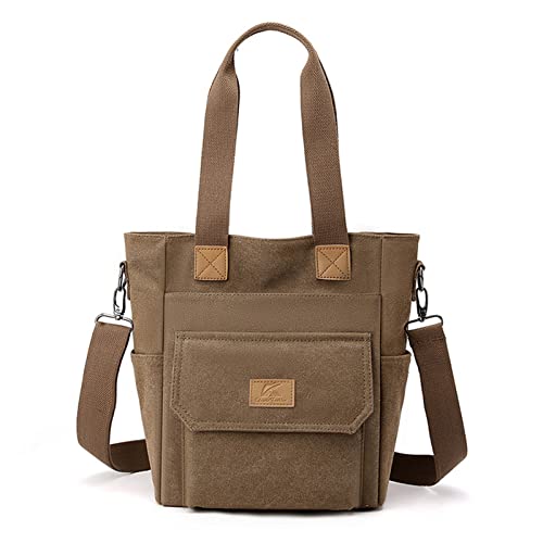 CORIOS Damen Handtasche Canvas Schultertasche Umhängetasche Casual Henkeltaschen Tote Beutel Groß Tragetasche Hobo Tasche für Arbeit Schule Shopper Reise Alltag Braun von CORIOS