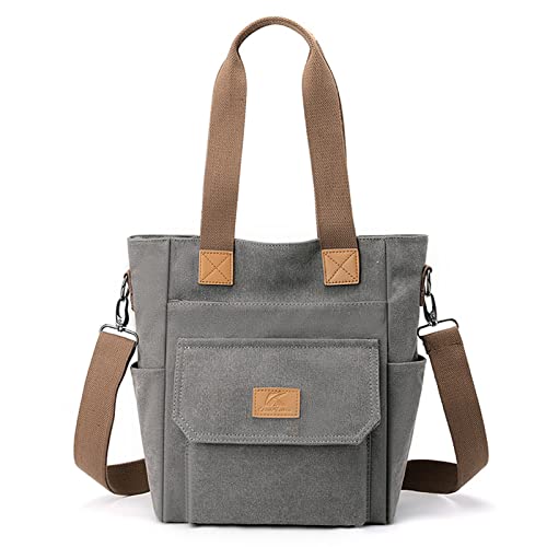 CORIOS Damen Handtasche Canvas Schultertasche Umhängetasche Casual Henkeltaschen Tote Beutel Groß Tragetasche Hobo Tasche für Arbeit Schule Shopper Reise Alltag Grau von CORIOS