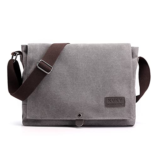 CORIOS Retro Herren Schultertasche Canvas Henkeltaschen Umhängetaschen Casual Bürotaschen Groß Kuriertasche Handtasche für Reise Schule Hochschule Arbeit Outdoor Grau von CORIOS