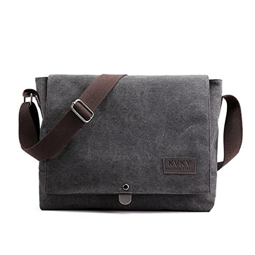 CORIOS Retro Herren Schultertasche Canvas Henkeltaschen Umhängetaschen Casual Bürotaschen Groß Kuriertasche Handtasche für Reise Schule Hochschule Arbeit Outdoor Schwarz von CORIOS